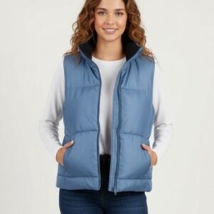 GAP Y2K Blue Down Fill Puffer Vest Women's Medium Quilted Sleeveless Winter Coat